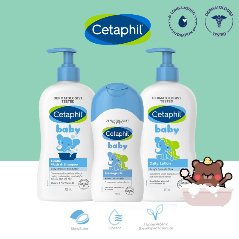 Cetaphil Baby Gentle Wash and Shampoo I Daily Lotion (With Shea Butter) 400ML | Baby Massage Oil 200ml [Baebear.sg]